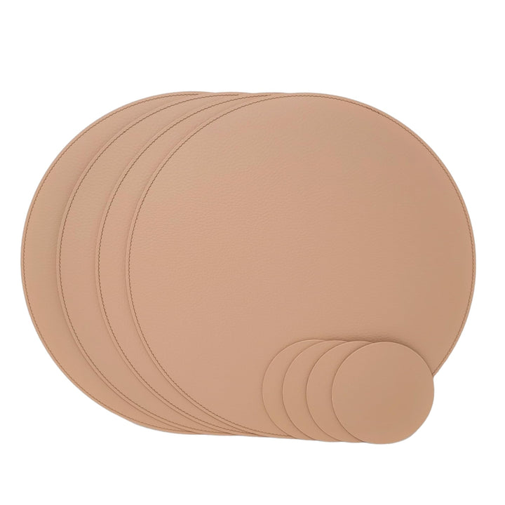 Nikalaz Rund Platzsets und Untersetzer aus recyceltem Leder, 4 Stück Platzdeckchen 33 cm und 4 Unter