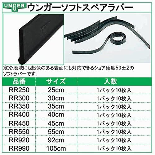 Unger RR450 Pro Wischergummi, Soft, Schwarz, 45cm Grösse, 10 Stück, 45cm Grösse