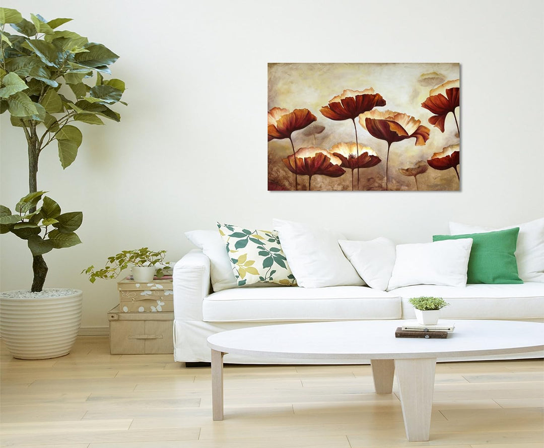 Paul Sinus Art Kunstfoto auf Leinwand 60x40cm Sepia Gemälde von Klatschmohn auf Leinwand Exklusives