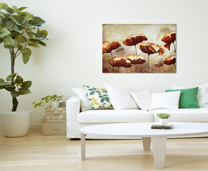 Paul Sinus Art Kunstfoto auf Leinwand 60x40cm Sepia Gemälde von Klatschmohn auf Leinwand Exklusives