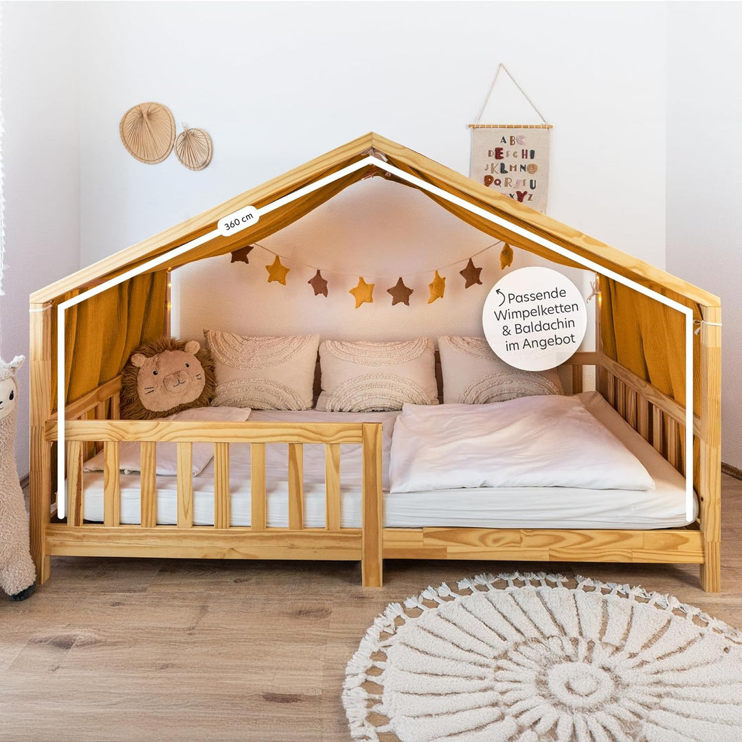 lilimaus Hausbett Himmel [Gelb] - Betthimmel Hausbett aus 100% Baumwolle Musselin Handmade - Stoffhi