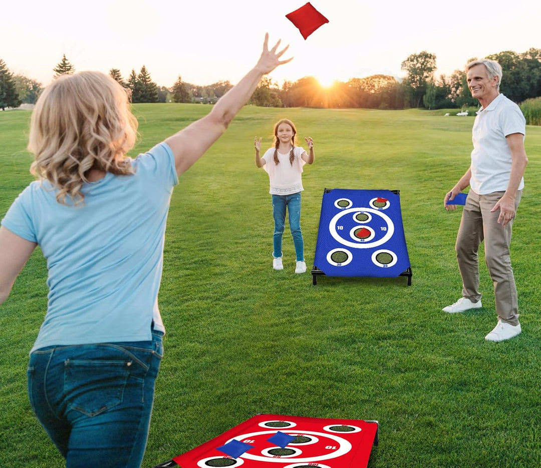 NZQXJXZ Cornhole Spiel Outdoor, Tragbar Cornhole Toss Set mit 8 Cornhole Säckchen und Tragetasche, I