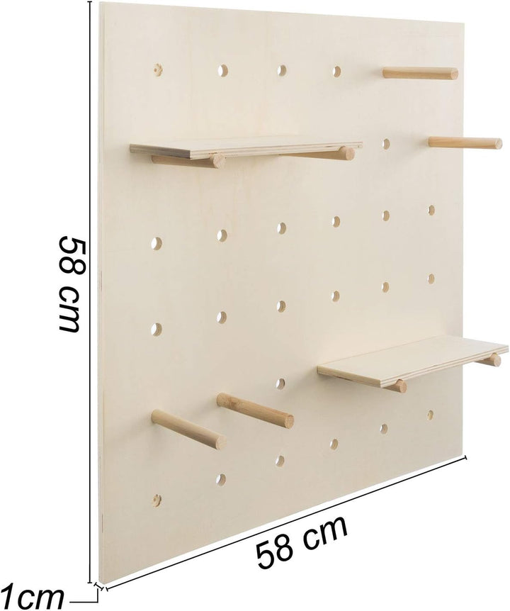 Pegboard Wandregal aus Holz Kreatives Stecktafel Ordnungssystem inkl. Zubehör Werkzeugwand 58 x 58 c