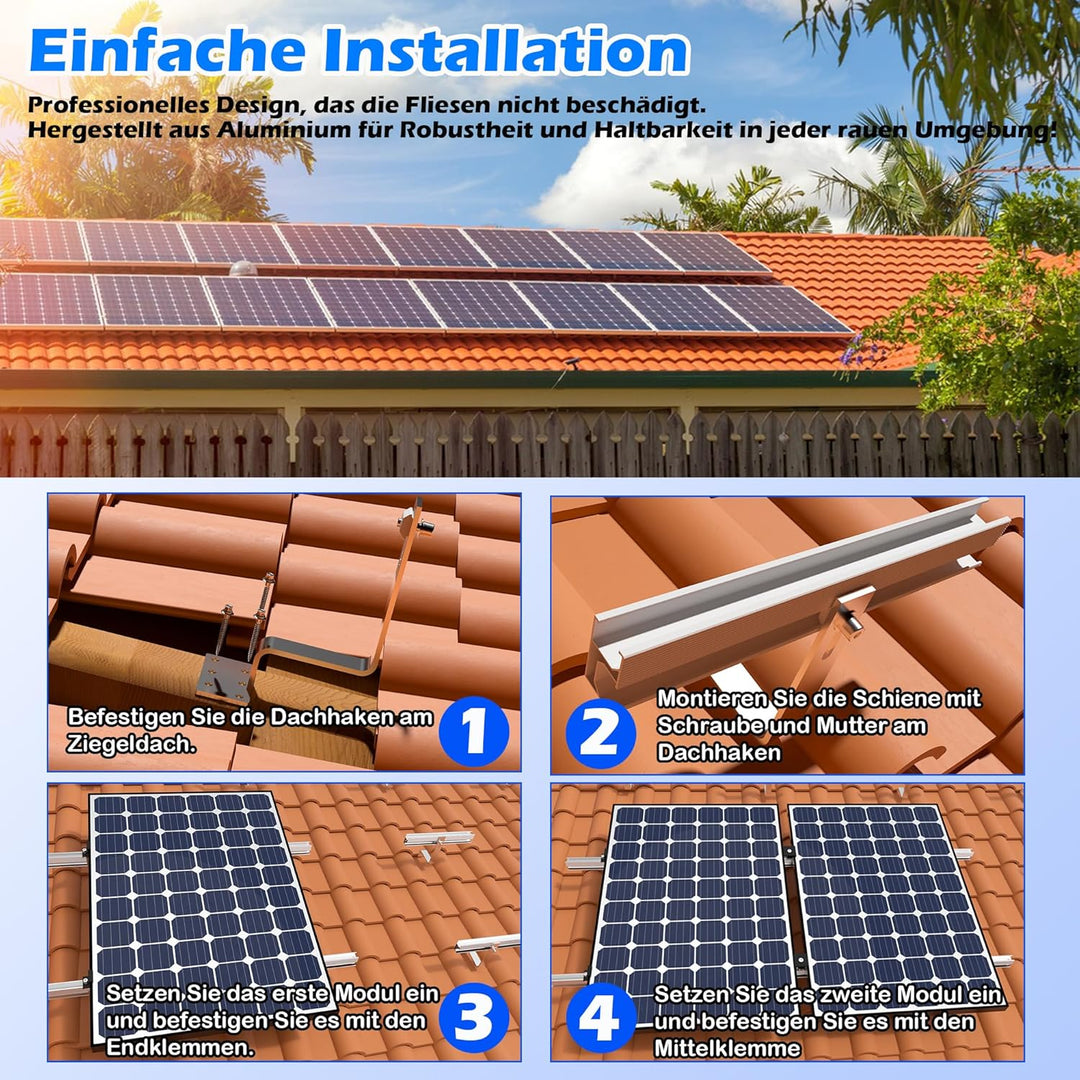 Warmfay Solar Halterung Ziegeldach Set für 2 Module, Upgrade 300MM Aluprofil und Photovoltaik Dachha
