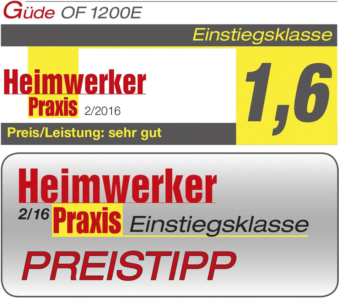 Güde Oberfräse OF 1200 E (1200 W, Hubhöhe: 55 mm, 7-fach einstellbarer Tiefenanschlag, Spannzangenau