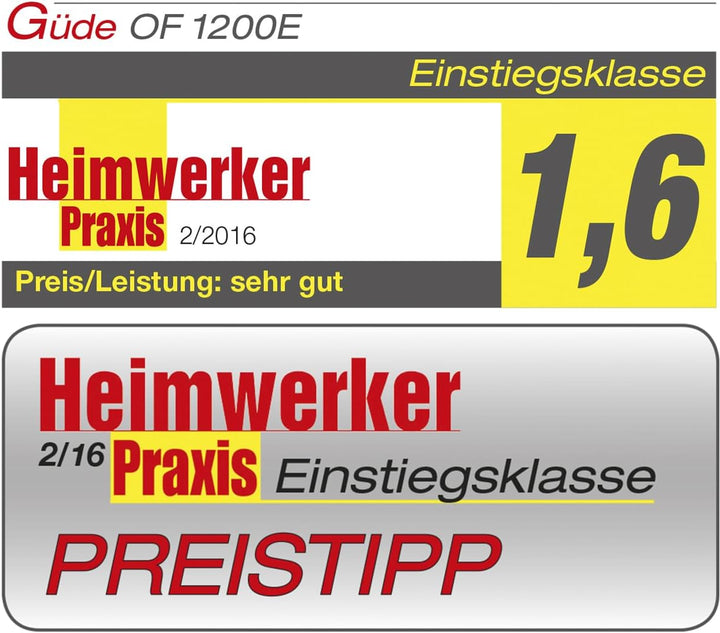 Güde Oberfräse OF 1200 E (1200 W, Hubhöhe: 55 mm, 7-fach einstellbarer Tiefenanschlag, Spannzangenau