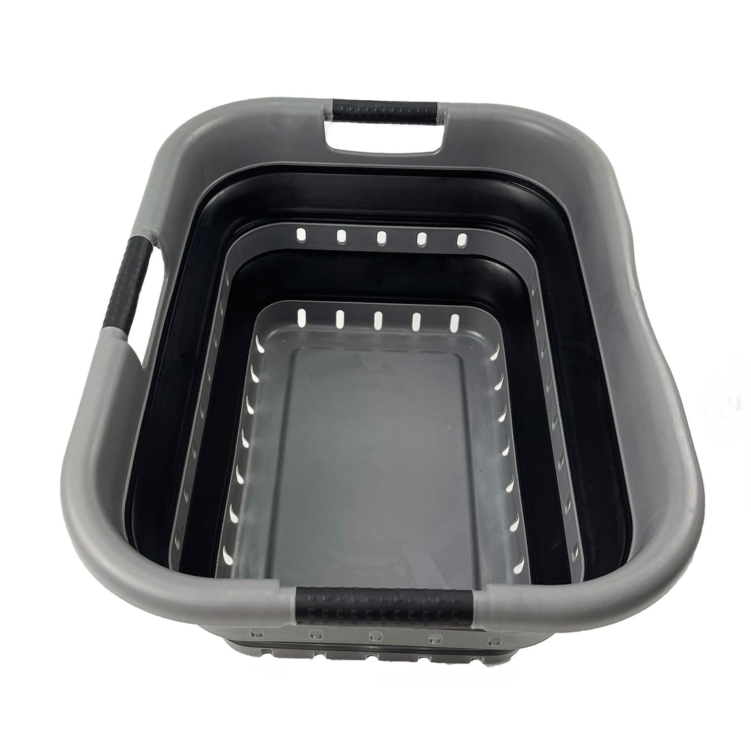 SAMMART 41L Collapsible 3 Handled Plastic Laundry Basket - Foldable Pop Up Storage Basket/Organizer