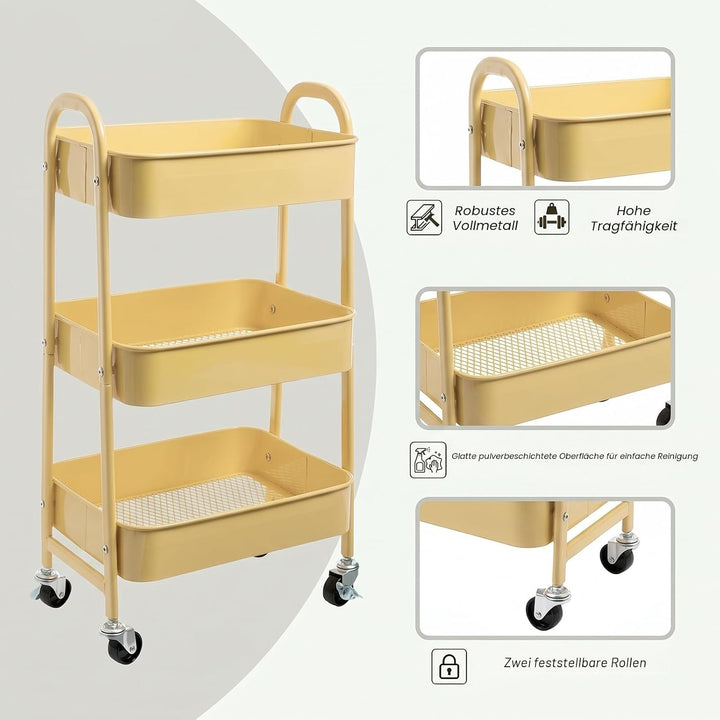 DOEWORKS Aufbewahrungswagen, 3-stöckig, aus Metall, Vielzweckwagen, Rollwagen, Trolleywagen, Aufbewa