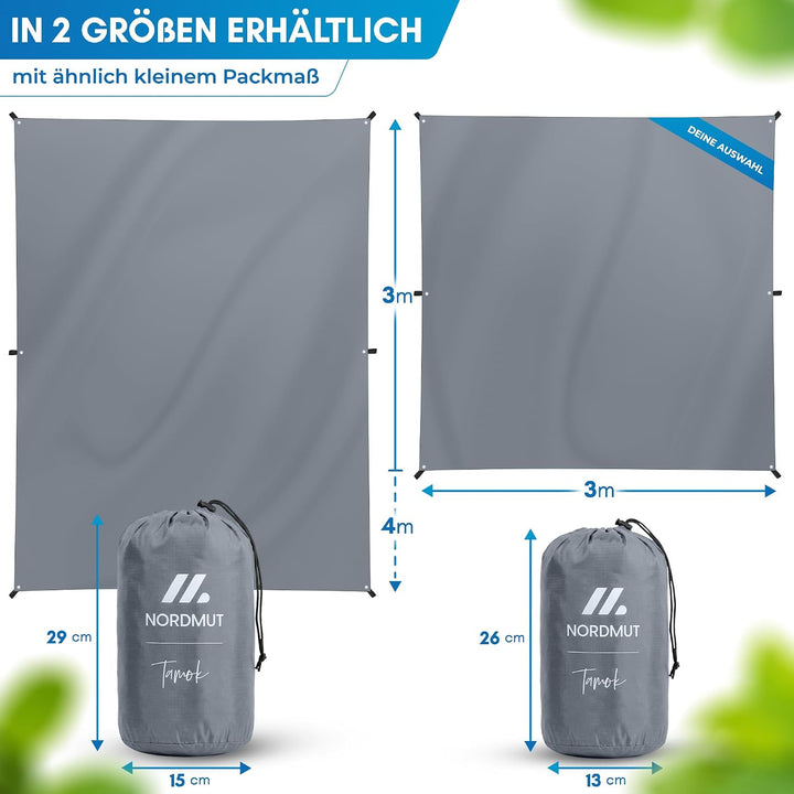 NORDMUT® Tarp 3x3/4m wasserdicht für optimalen Regen- und Sonnenschutz – Robuste Zeltplane kleines P