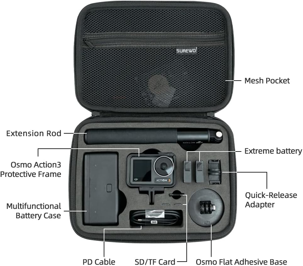 SUREWO Surface-Waterproof DJI Action 4 Carrying Case, tragbare Reisetasche kompatibel mit DJI Osmo A