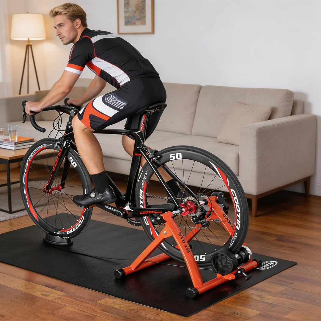 CXWXC Fahrrad Rollentrainer, Klappbar Stahl Bike Trainer mit Schnellspanner Vorderradunterlage Radtr