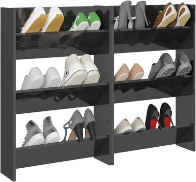homiuse 2 Stück Wand Schuhschrank 60x18x90 cm mit 3 Kippböden Schuhregal Hochglanz Grau Wandbefestig