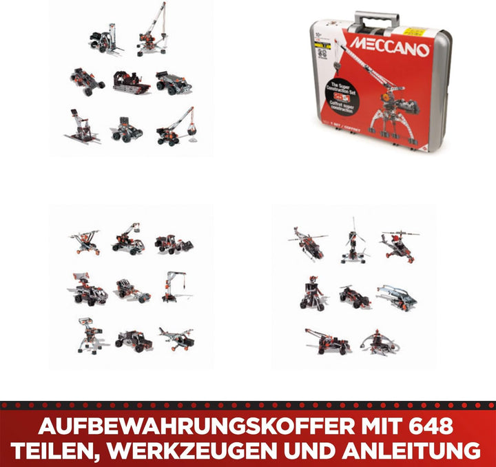 BANDAI Meccano Super Construction 11-in-1 – Baukoffer | Bausatz mit 638 Teilen, Motor, Werkzeug und