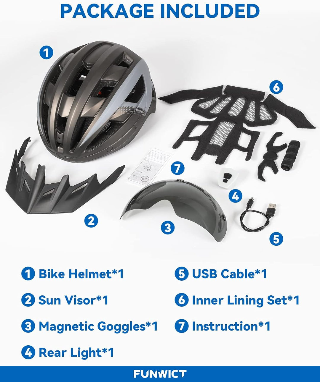 Fahrradhelm mit Visier für Herren Damen, Leichte Fahrradhelm mit Magnetischem Brille und USB-Aufladu
