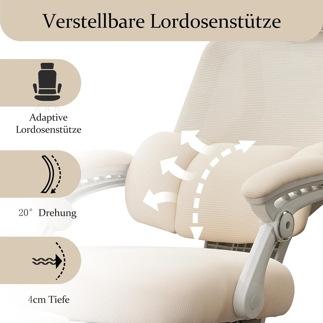 UEV Bürostuhl Ergonomisch mit Fussstütze, Homeoffice Stuhl, beige | Drehstuhl,Schreibtischstuhl,neig