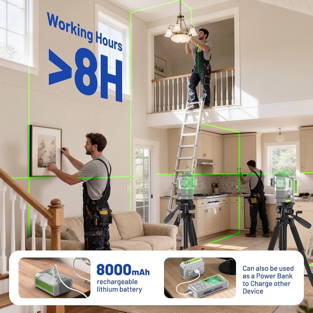 Huepar Pro 360° Laser Wasserwaage mit Punktuellem Drehbefestigung Selbstnivellierend Wiederaufladbar