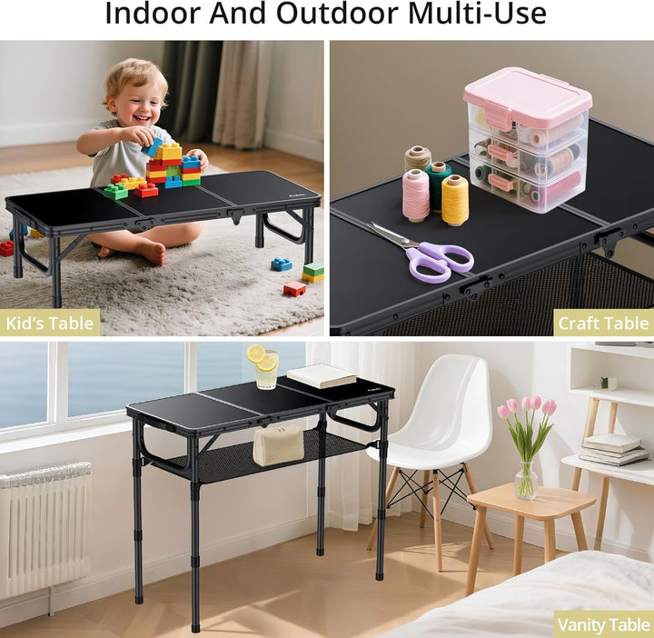 Anbte Klapptisch Höhenverstellbarer 88x40cm (LxB) Alu-Tisch Outdoor/Indoor Tragbar Koffertisch mit A