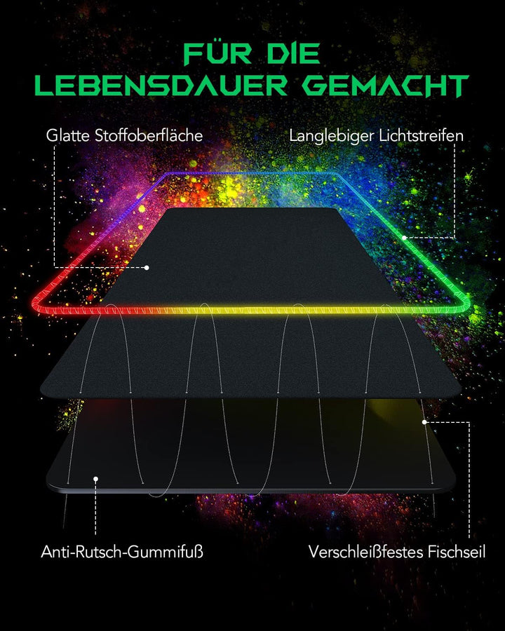 Black Shark Gaming Mauspad XXL 900x400 mm - 11 Beleuchtungs-Modi Led - Mikrofaser Oberfläche Schreib