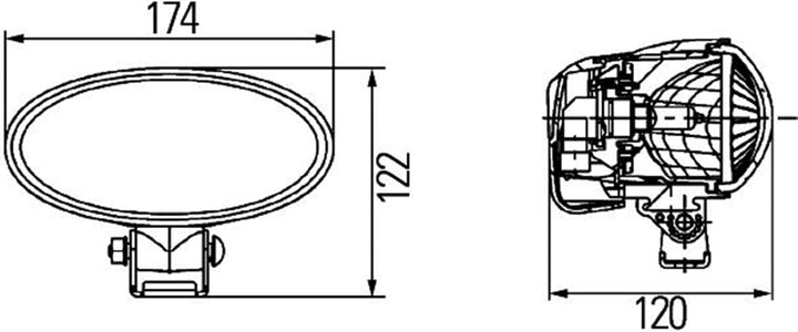 HELLA - Halogen-Arbeitsscheinwerfer - Oval 90 - 12V - Anbau/geschraubt - stehend/schwenkbarer Montag