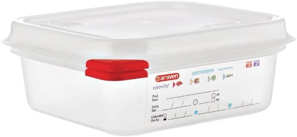 Araven 03350 PP Food Container GN mit Deckel, 1,1 l, 65 mm (4 Stück) 65 x 176 x 162mm, 65 x 176 x 16