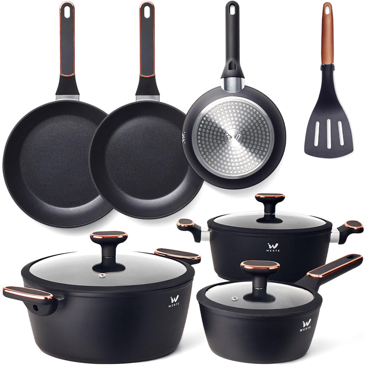 Topfset 12-teilig mit Antihaftbeschichtung - Kochtopf Set mit Deckel - Induktions Töpfe Set - Töpfe