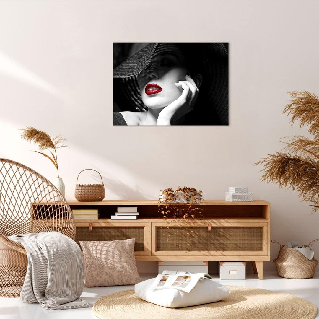 Bilder auf Leinwand Frau Gesicht Lippen Leinwandbild mit Rahmen 70x50cm Wandbilder Dekoration Wohnzi