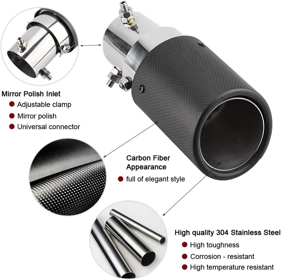 VOBOR Universell Auto Auspuffblenden,Schwarz 40-54mm Carbon Verstellbar Einzelauslass Auspuffblende,