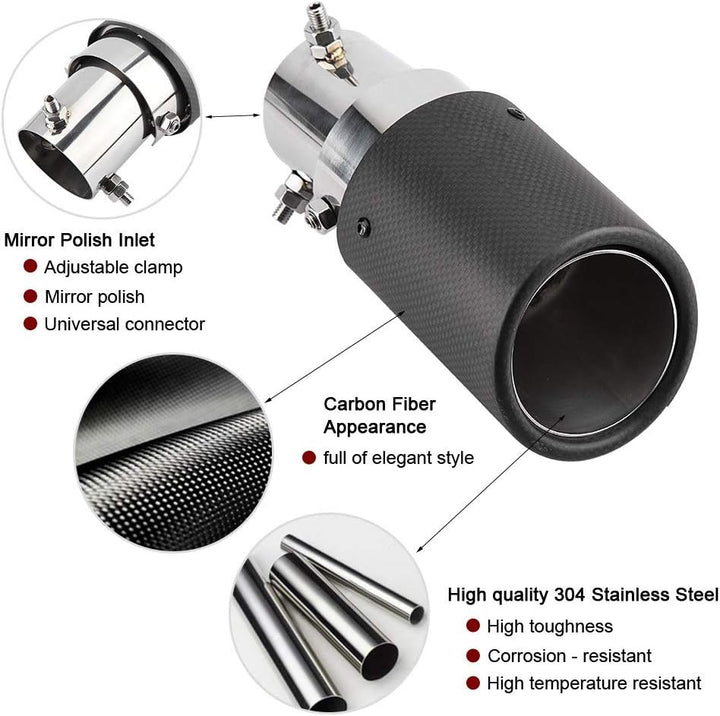 VOBOR Universell Auto Auspuffblenden,Schwarz 40-54mm Carbon Verstellbar Einzelauslass Auspuffblende,