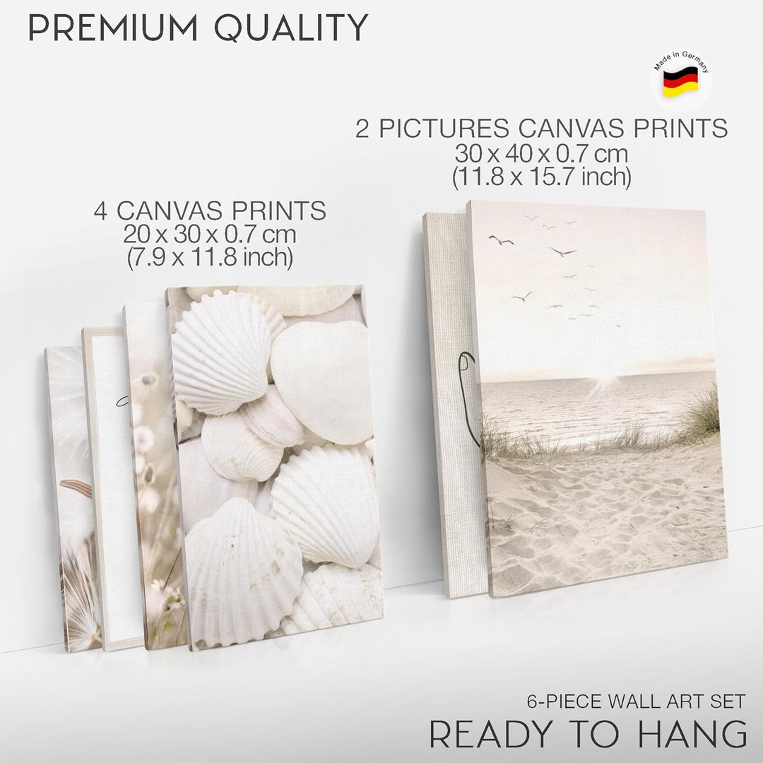 Novart Bilder Set - AUFHÄNGFERTIG - KEIN EXTRA RAHMEN BENÖTIGT - Boho Strand Modern Beige - Wohnzimm