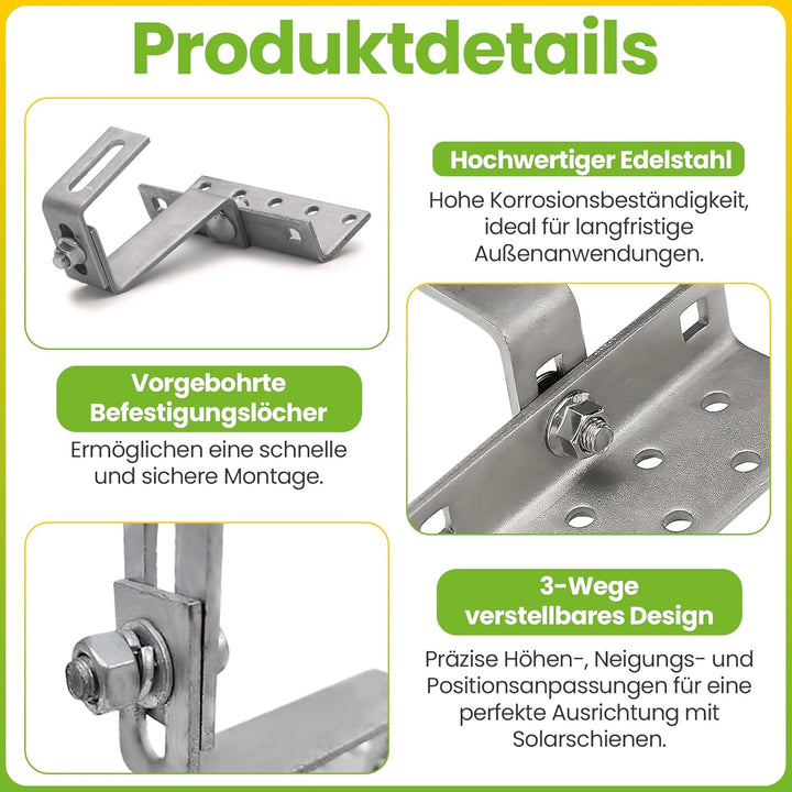 10 Stk. Offgridtec© Edelstahl Dachhaken 3-fach verstellbar Dachziegel Frankfurter Pfanne, 10 Stk.