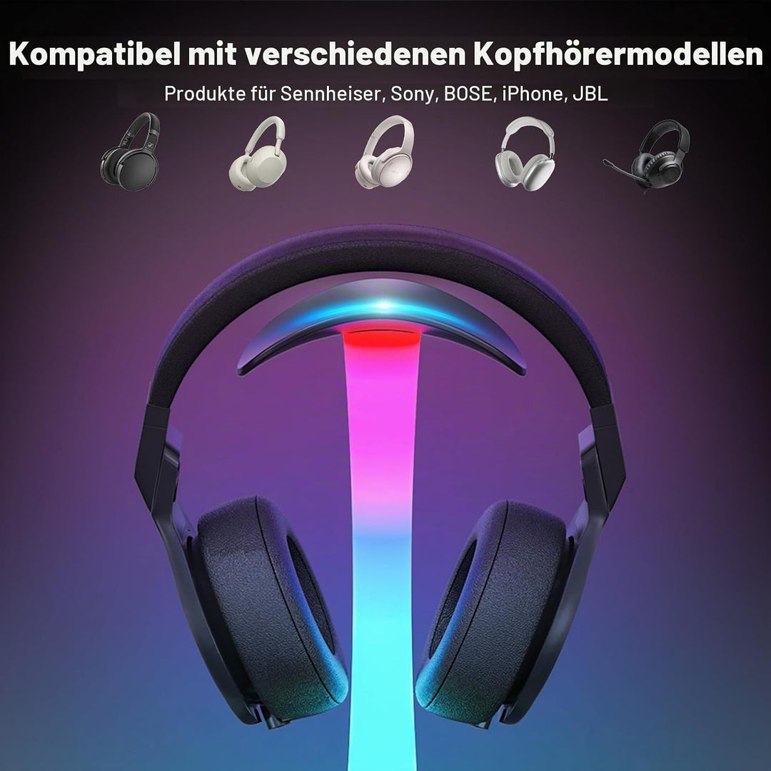 Padwa Lifestyle Wireless-Ladegerät mit RGB-Kopfhörer-LED-Ständer, mit 2 x USB-Anschlüssen und 1 x Ty