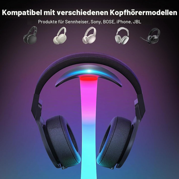 Padwa Lifestyle Wireless-Ladegerät mit RGB-Kopfhörer-LED-Ständer, mit 2 x USB-Anschlüssen und 1 x Ty