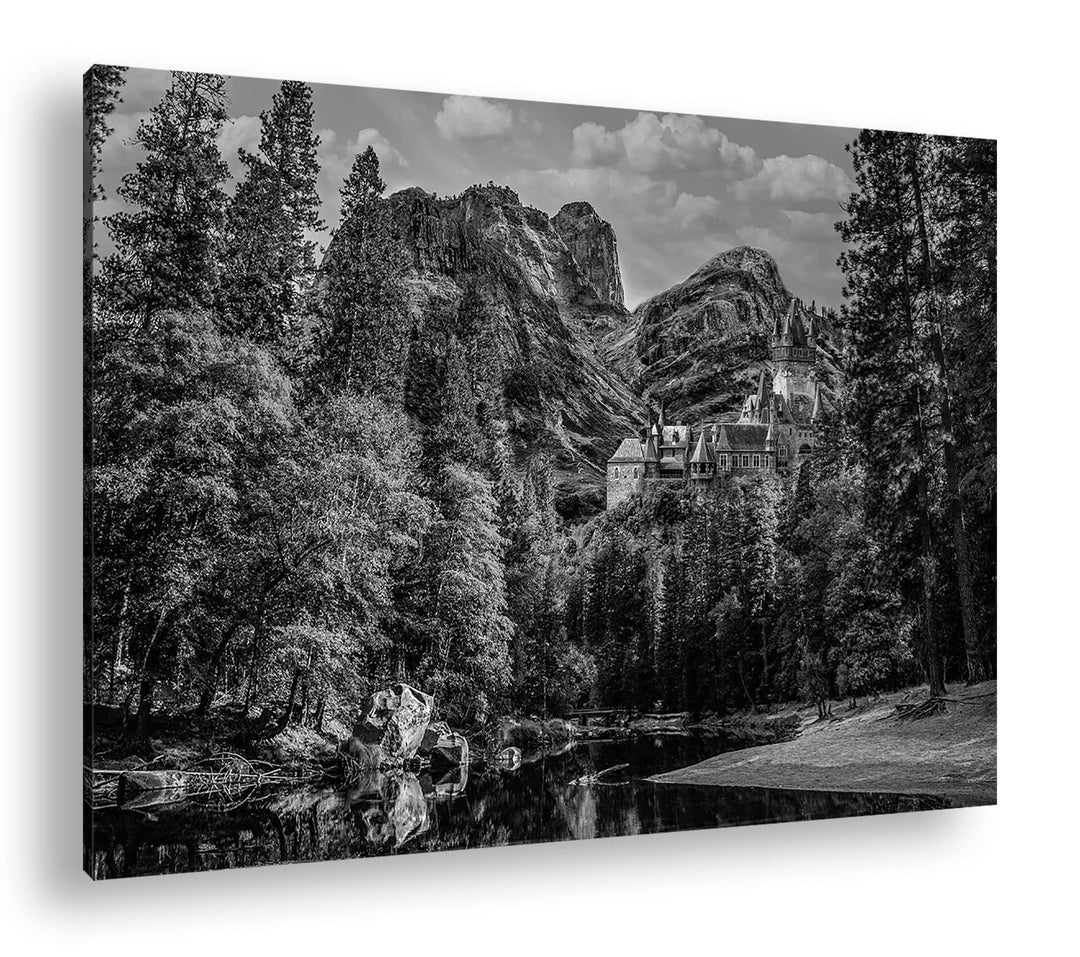 Schloss in den Wäldern Effekt: Schwarz&Weiss Format: 80x60 als Leinwandbild, Motiv fertig gerahmt au