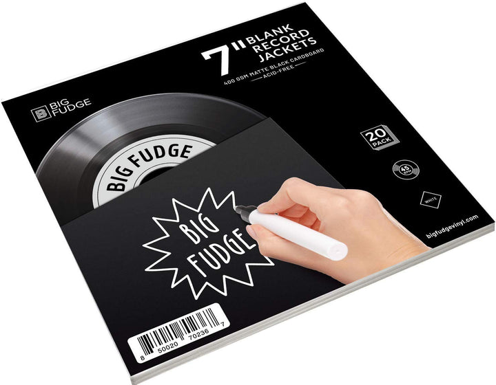 BIG FUDGE Pro Blank Schallplatten Hüllen - 7" x Schwarz - 20 Vinyl LP Schutzhüllen 400 g/m² - Kompat
