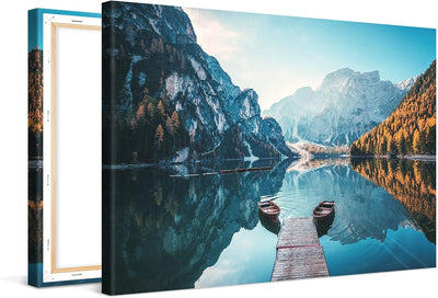 PICANOVA – Bild auf Leinwand Dolomites Bergsee Pragser Wildsee 60x40cm Leinwandbild – Premium Leinwa