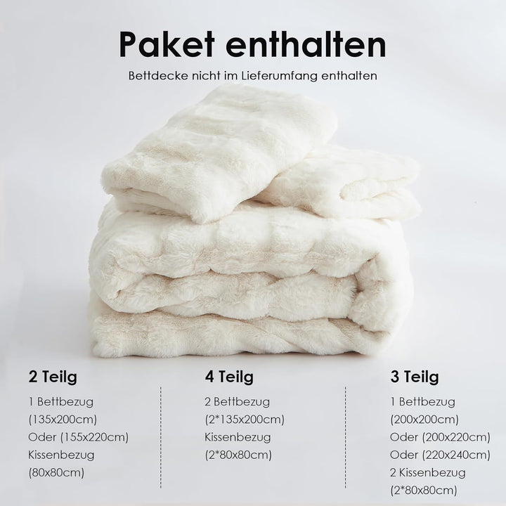 Freyamy Plüsch Bettwäsche-Set 135x200 4tlg Fleece Cremefarben,Kuschelig Warm Bettwäsche Winter Kunst