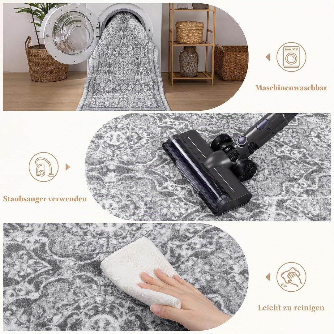 Enyhom Teppich Läufer 60 x 180cm Flauschig Weich Lang Läufer Waschbar Kurzflor Küchenläufer Teppichl