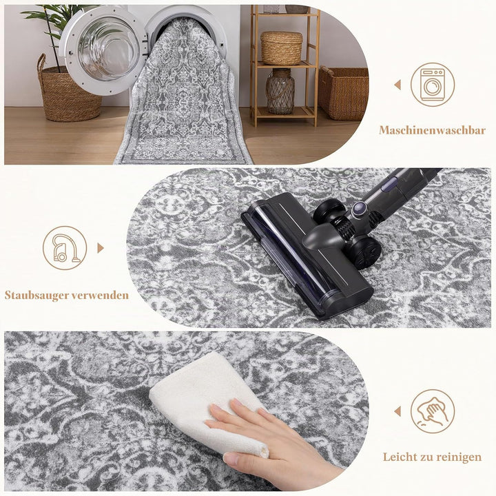 Enyhom Teppich Läufer 60 x 180cm Flauschig Weich Lang Läufer Waschbar Kurzflor Küchenläufer Teppichl