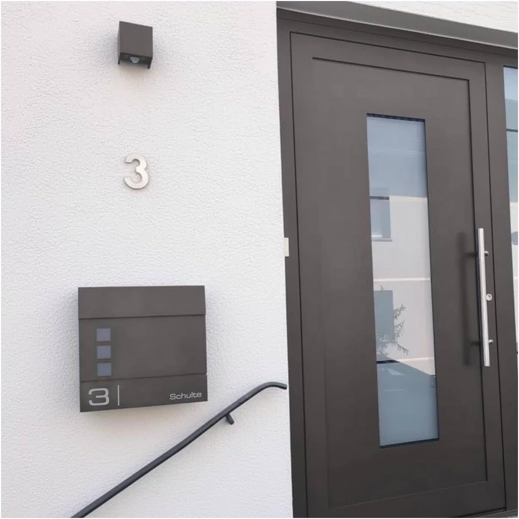 Metzler Briefkasten in Eisenglimmer DB703 Cube - Name & Hausnummer als Lasergravur - Design Wandbrie