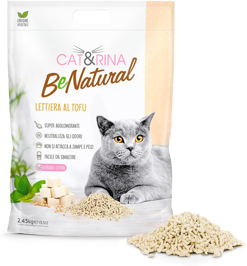 Cat&Rina Tofu Katzenstreu, 5,5 l, pflanzliches klumpendes Katzenstreu, bis zu 30 Tage Nutzung, Entso