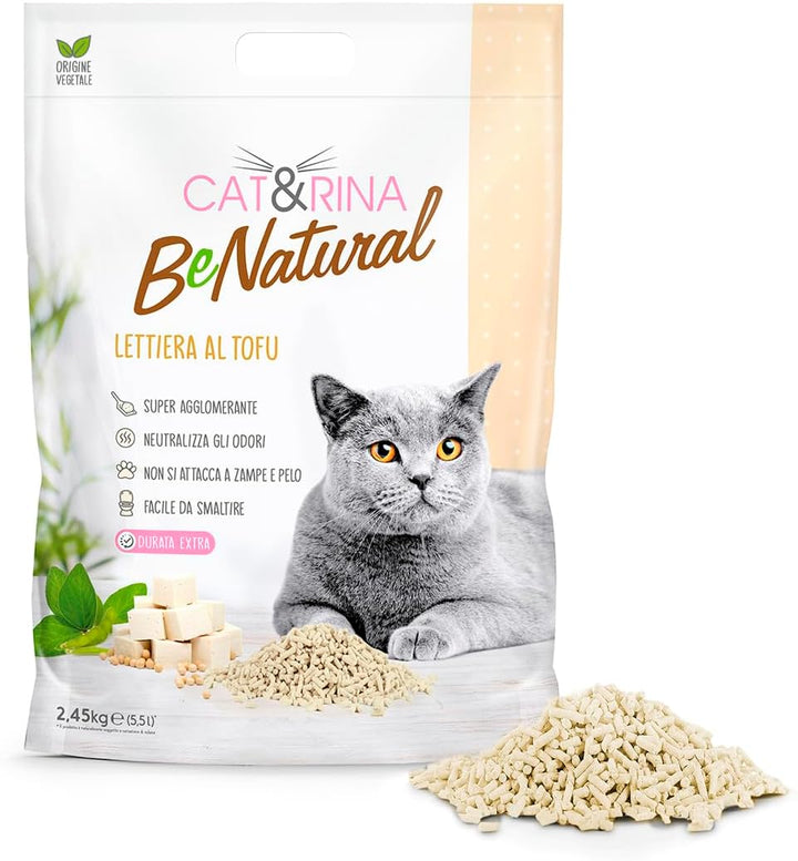 Cat&Rina Tofu Katzenstreu, 5,5 l, pflanzliches klumpendes Katzenstreu, bis zu 30 Tage Nutzung, Entso