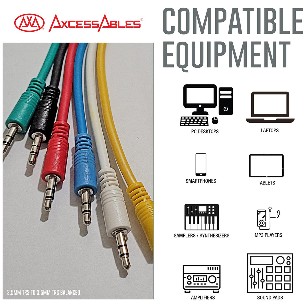 AxcessAbles 1/8 (3,5 mm) TRS auf 1/8 (3,5 mm) TRS symmetrisches Mini-Klinken-Stereo-Patchkabel, Kopf