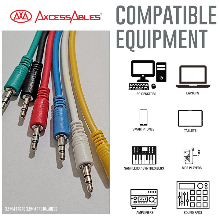 AxcessAbles 1/8 (3,5 mm) TRS auf 1/8 (3,5 mm) TRS symmetrisches Mini-Klinken-Stereo-Patchkabel, Kopf