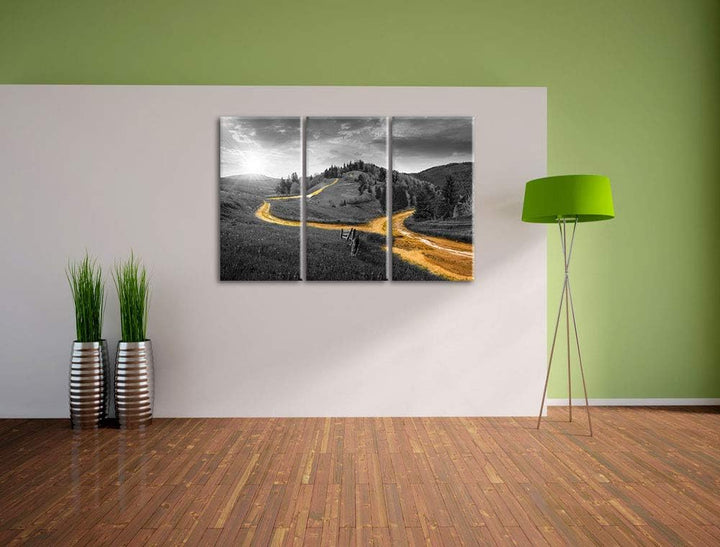 Verträumte Berglandschaft schwarz/weiss 3-Teiler Leinwandbild 120x80 Bild auf Leinwand, XXL riesige
