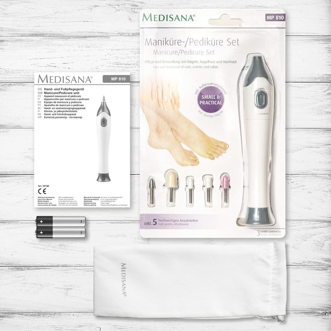 medisana MP 810 elektrisches Maniküre &amp; Pediküre-Set mit 5 Nagelpflege Aufsätzen, für Nägel, Nagelha
