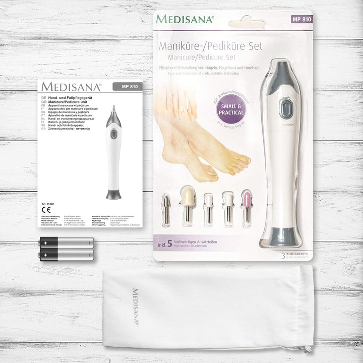 medisana MP 810 elektrisches Maniküre &amp; Pediküre-Set mit 5 Nagelpflege Aufsätzen, für Nägel, Nagelha