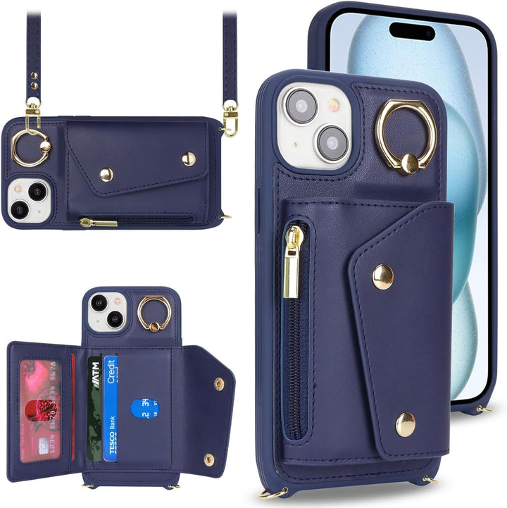 Lipvina Hülle für iPhone 15 Plus Hülle mit Band Kartenhalter handyhülle Hülle für iPhone 15 Plus mit