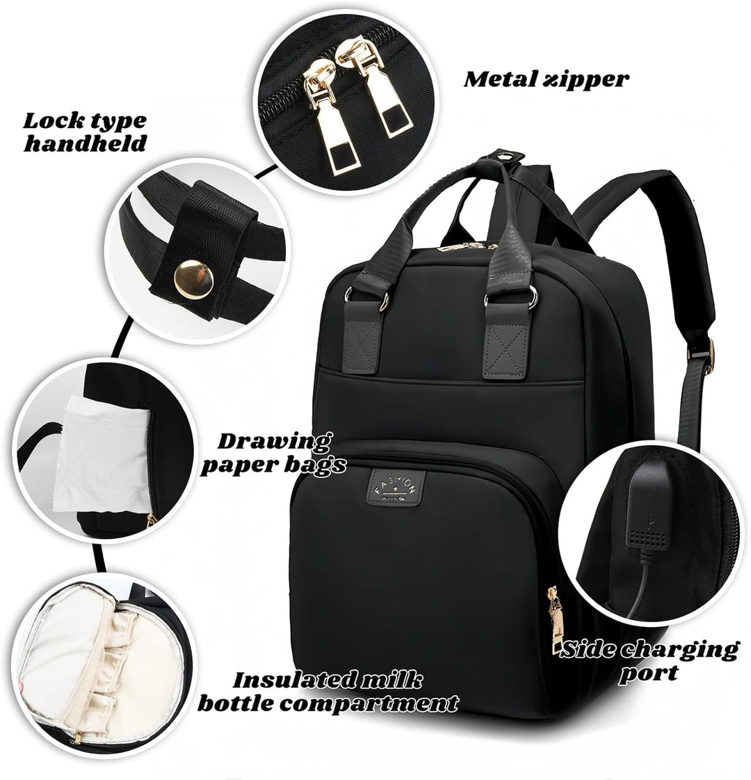 Baby Wickelrucksack, Wickeltasche Rucksack, Babytasche Wasserdicht mit Schnullerhalter und Kinderwag