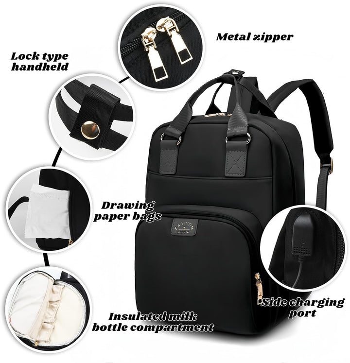 Baby Wickelrucksack, Wickeltasche Rucksack, Babytasche Wasserdicht mit Schnullerhalter und Kinderwag