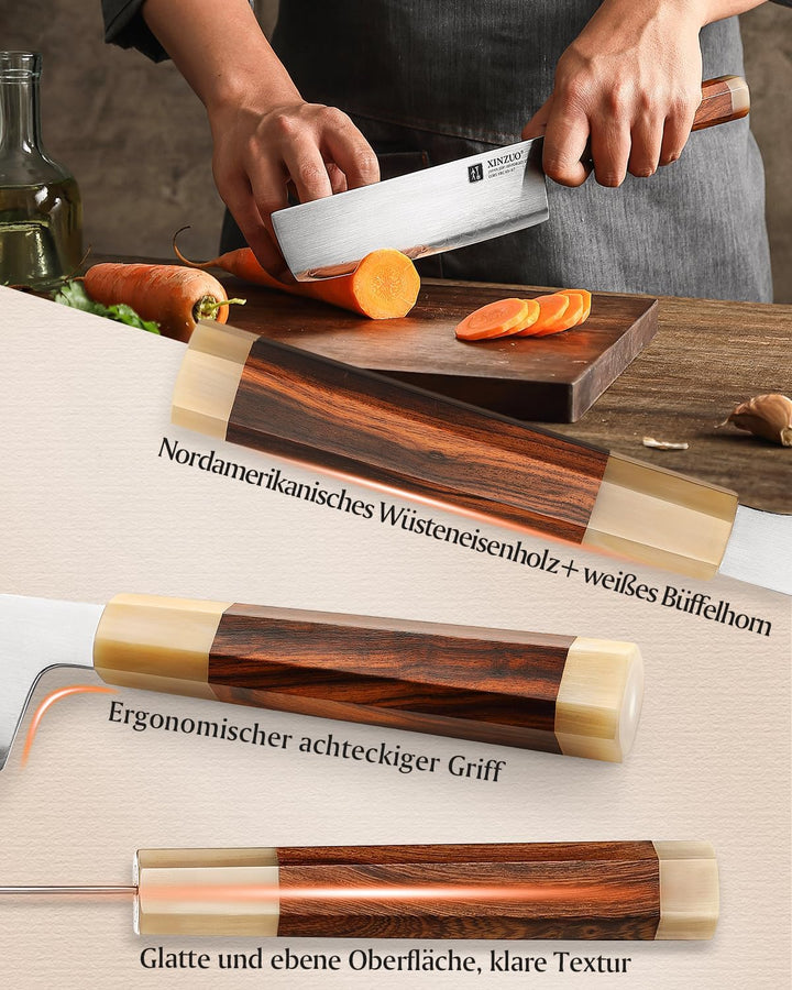 XINZUO Japanischer Stahl Nakirimesser 18.3cm Küchenmesser, Handgeschmiedet Kochmesser Japanischer ZD